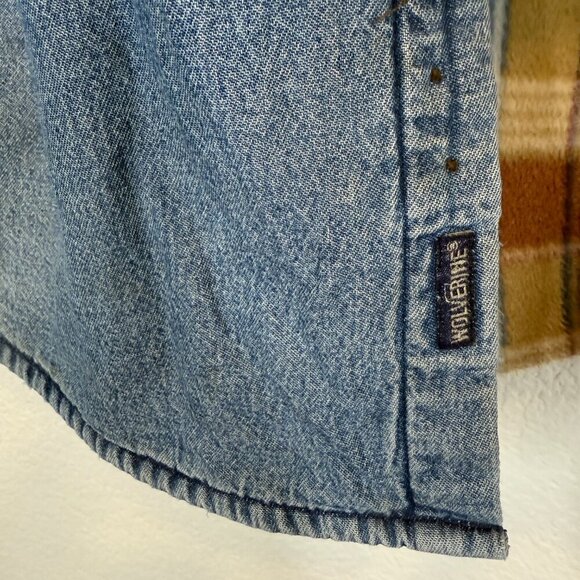 Wolverine Denim Shirt Jacket Blue Flannel Blanket Flap Vintage Style XXL - Picture 5 of 9